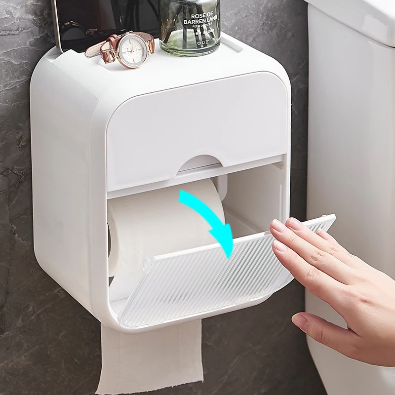 Toilet Paper Holder Box Waterproof Tissue Storage Box Bathroom Rack Wall Mounted Kitchen Bathroom Storage Holder Punch-free