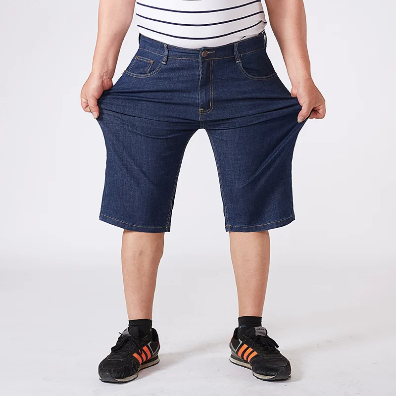Sommer Shorts Männer Denim Übergroßen Lose Gerade 180 KG Hohe Taille Halbe Hosen Jeans Gestreckt Plus Größe 52 54 56 Geerntete Hose