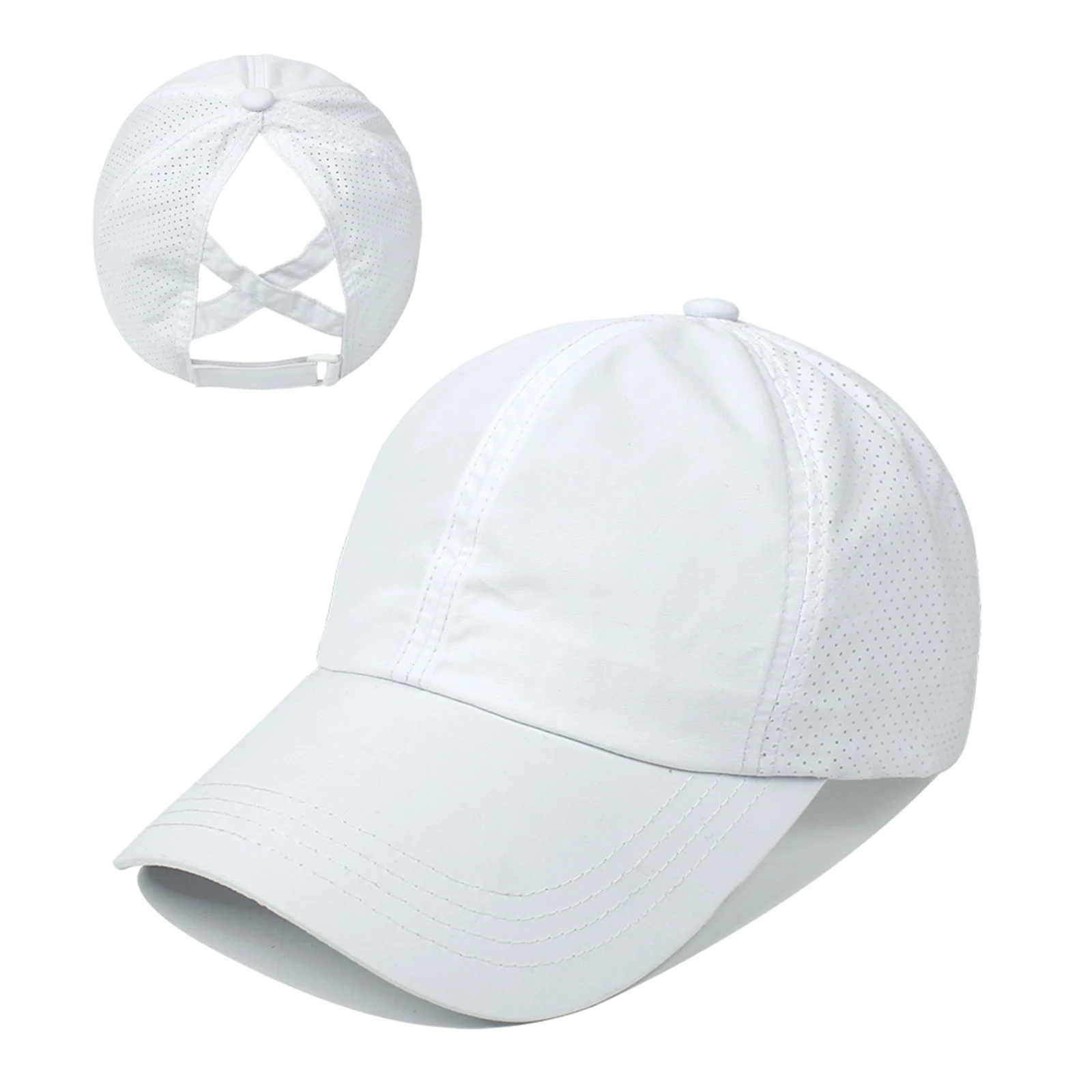 Ponytail Baseball Cap, Adjustable Breathable Criss Cross Mesh Quick Drying Messy High Bun Ponycap Hat