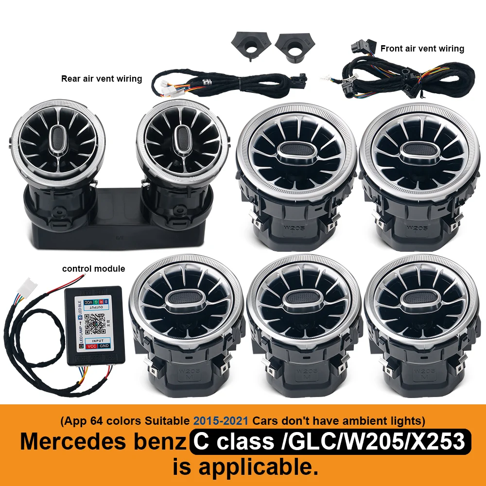 

Bluetooth APP Control 64 Colours Ambient Light For Mercedes Benz C GLC Class W205 X253 LED Air Vent Turbo Nozzle Ambient Light