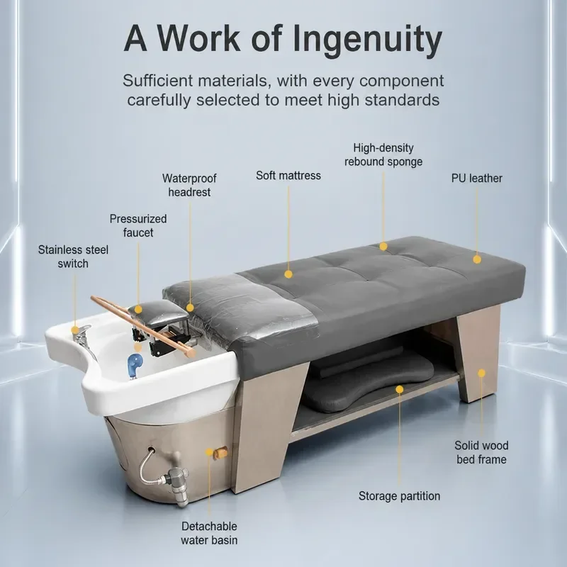 Bojo Shampoo Bed with Ceramic Basin Water Circulation System for Hair Washing and Thai Massage Spa Treatment