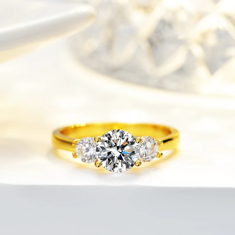 Yanleyu Three Stones D Color/VVS1 Moissanite Ring Pure 18K Yellow Gold Rings for Women Anniversary Wedding Party Fine Jewelry