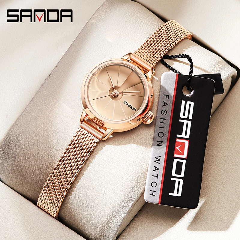 Fashion Sanda Brand Quartz Women Watch Rose Gold Mesh Strap 30m Waterproof 2023 New High Quality Womens Watches Reloj Mujer 1113