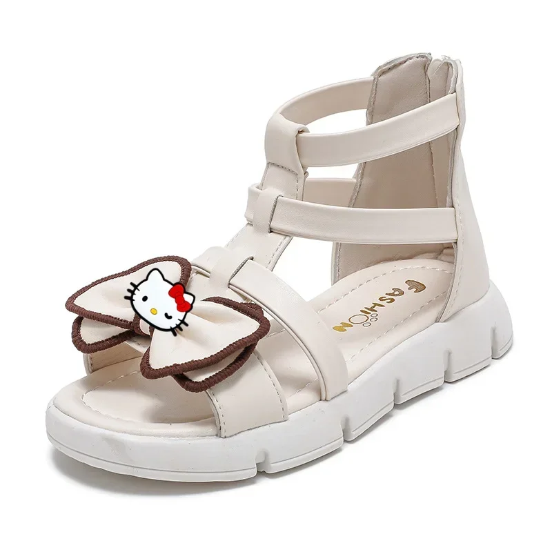 Sanrio hello kitty childrens girls sandals summer 2024 new fashion soft soled peep toe princess shoes girls student slipper sh