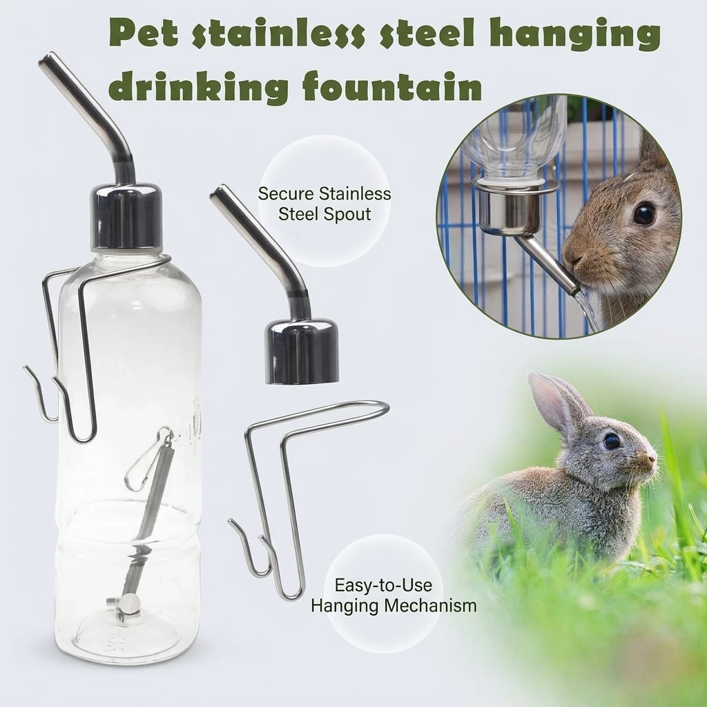 Pet Feeders - 350ml Stainless Steel Pet Water Dispenser