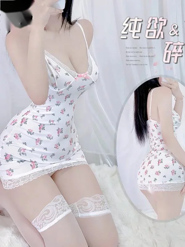 Hot Sexy Floral Lace Slim Fit Deep V Appear Thin Seductive And Passionate Dress Wrap Buttocks Sweet Girl Korean Style Dresses JU