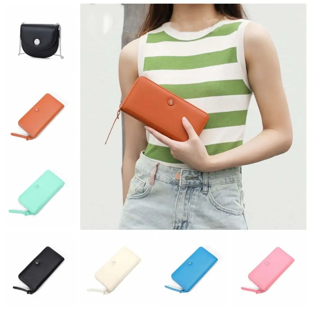 

Versatile Thin Solid Color Wallet Lightweight Portable Simple Shoulder Bag Adjustable Strap Sewn Portable Handbag Student