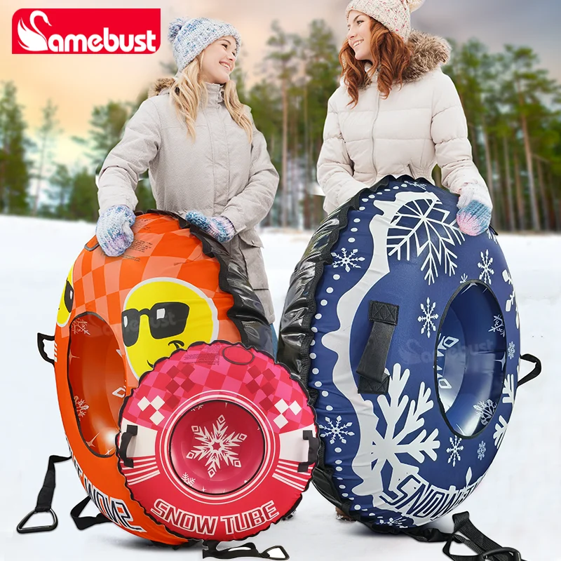 Camebust 47Inch New Inflatable Ski Ring with Oxford Cloth Cover Winter Snow Tube, Rose Red