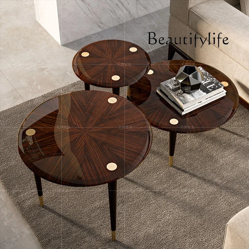 XX High And Low Combination Coffee Table High-end Living Room Italian Light Luxury Ebony Leather Sofa Edge Few Rounded Corners