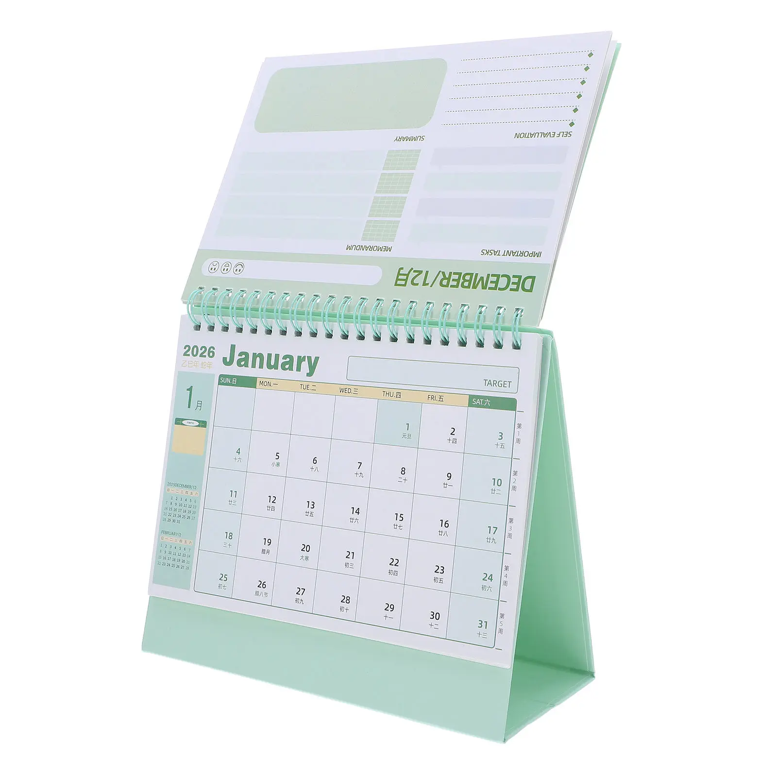 

2026 Desk Calendar Coil Binding Daily Flip Table Planner 12-Month Standing Agenda Office Home Desktop Time Management