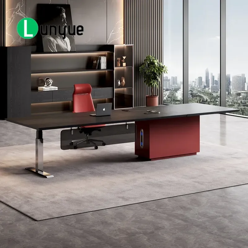 Modern Electric Height Adjustable Standing Desk Simple Luxury Executive Office Table Intelligent Lifting Boss Workstation
