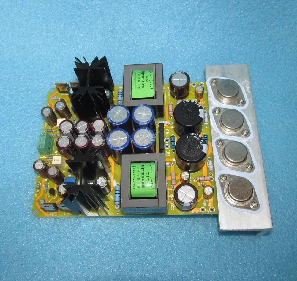 The 2SK170 IRF610 FET input drives the single-ended push-pull power amplifier board, and the transformer inverts the 2N3055