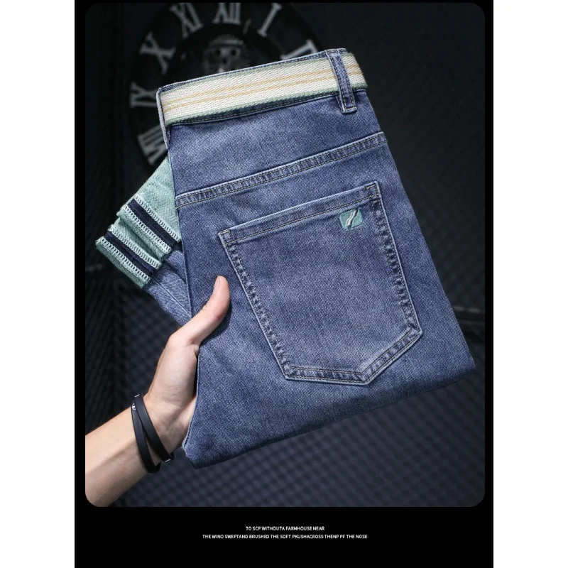 2024 Spring and Summer Thin High-End Embroidered Jeans Men's Soft Breathable Slim Fit Korean Style Fashionable Cropped Pants