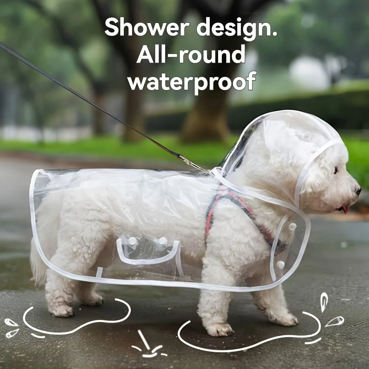 Chubasquero transparente para perros con botones, ideal para Teddy & Bichon Frise, equipo para caminar para días lluviosos, chubasquero para perros |   Chubasquero transparente
