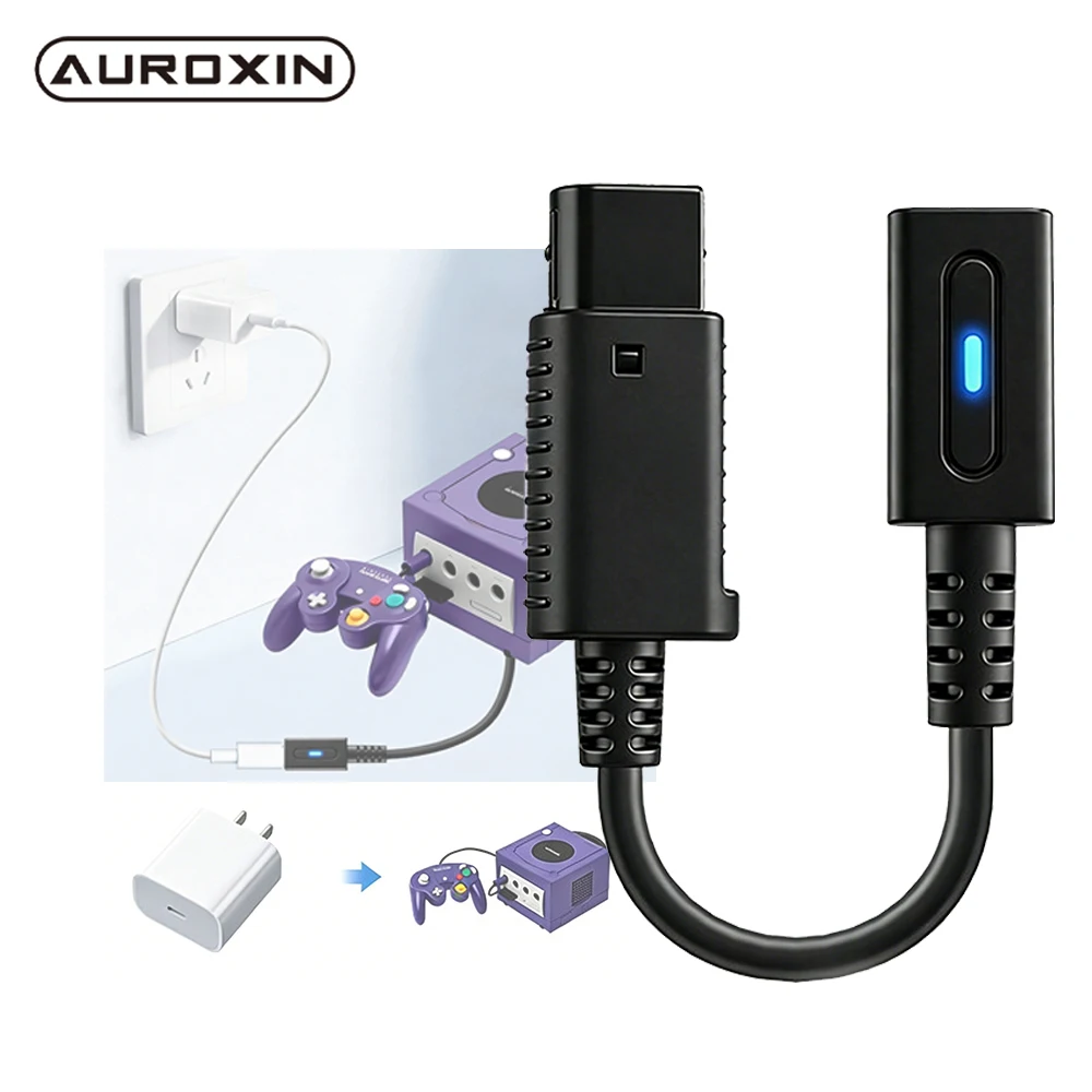 Auroxin 12cm/1.8m Type C 36W PD Charging Cable for NGC GameCube Console USB C Power Supply Cord (with Blue LED Indicator Light) view 2