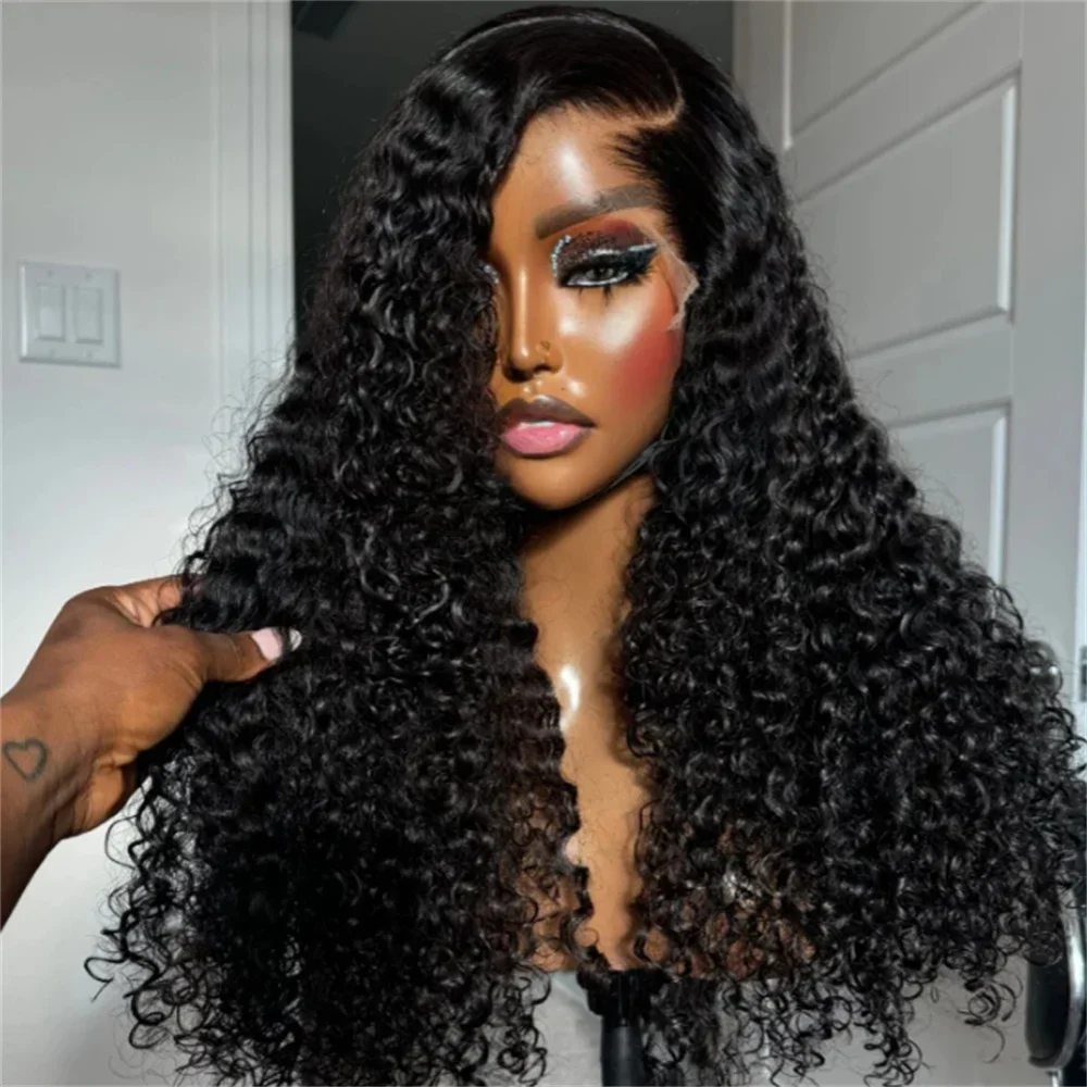 

Soft Black Long 26Inch Kinky Curly Lace Front Wig For Women With Baby Hair Synthetic Preplucked Glueless Daily