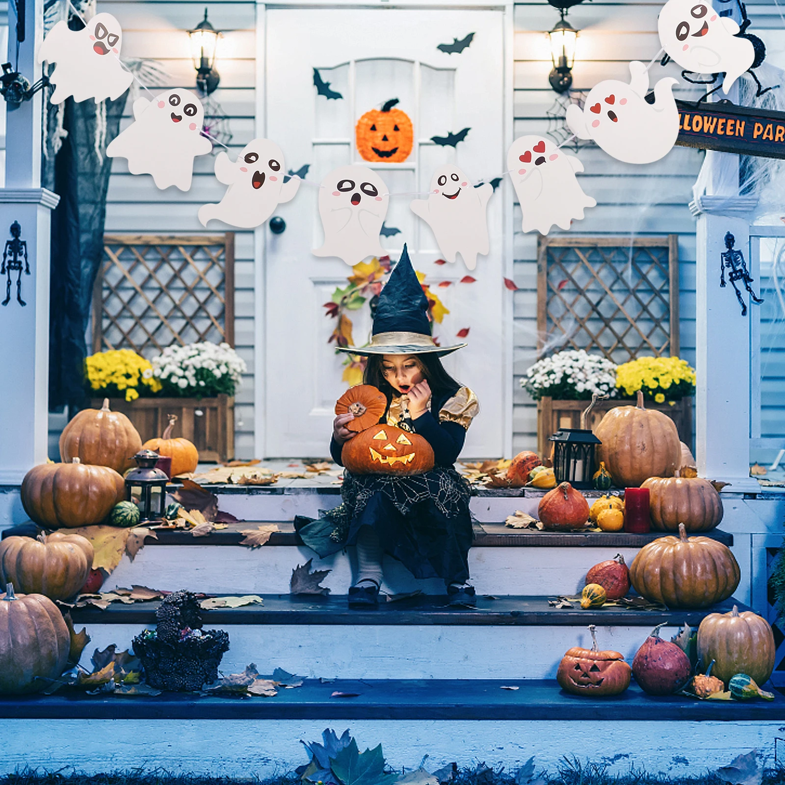 

3 Meters Paper Lace Garland Halloween Ghost Pattern Home Party Decoration Scary Props for KTV Bar Wall Door Hanging
