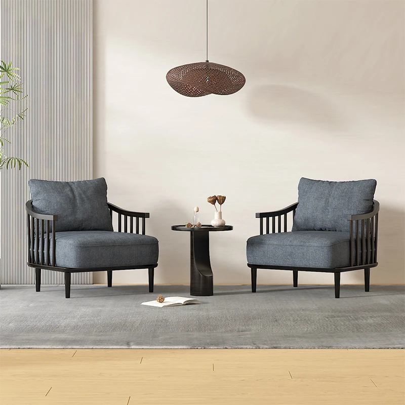 

Стул для отдыха Wabi Sandy Wind из цельного дерева, средняя палитра, дизайнерский стул для гостиной, дома, креативный высококачественный тканевый одиночный диван-кресло