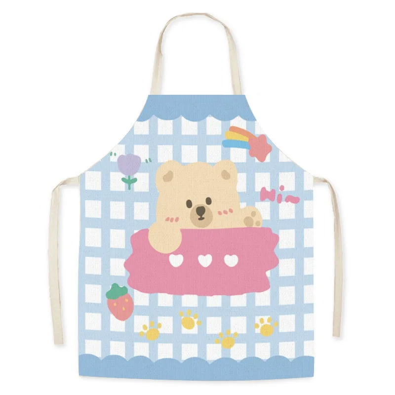 Simple cute cartoon bear apron adult kitchen cleaning oil-proof bib restaurant cooking baking sleeveless apron