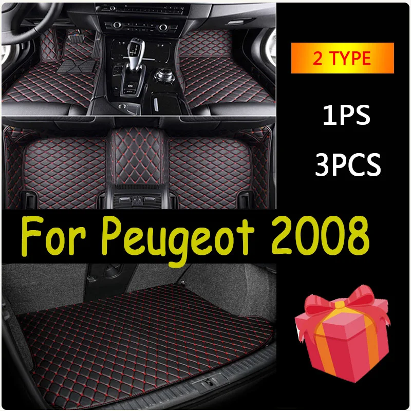 Car Floor Mats For Peugeot 2008 E2008 2020 2021 2022 2023 Carpets Foot Pads Accessories Interior Parts Waterproof Rug Automobile