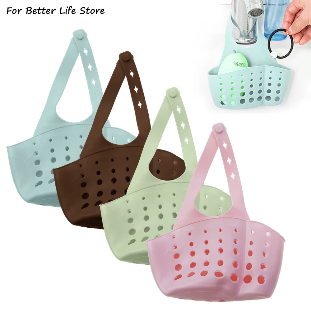 

1Pcs 4 Colour 60 G Silicone Sink Sponge Storage Hanging Basket Adjustable Snap Button Type Drain Rack Faucet Home Kitchen Tool