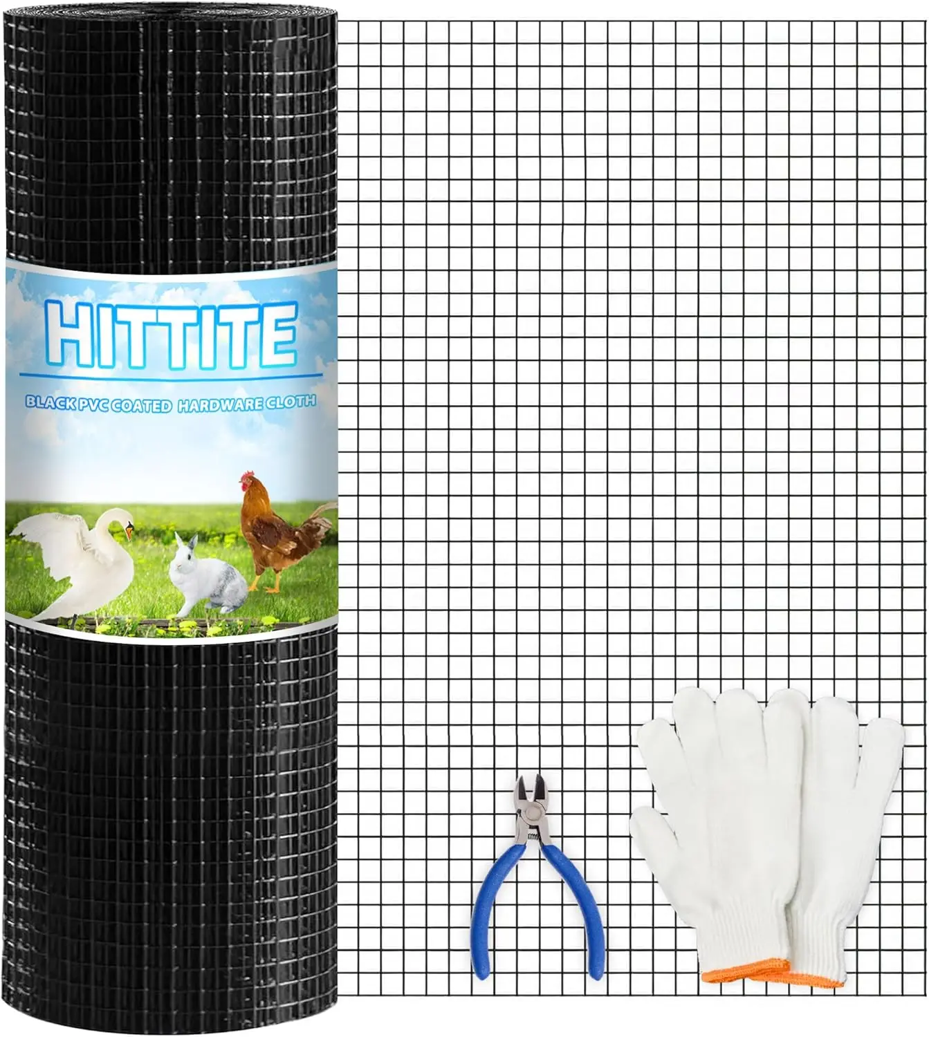 

HITTITE Hardware Cloth 1/2 Inch 48 X 100 Ft, 19 Gauge Welded Black PVC Coated Wire Mesh, Galvanized Welding Chicken Wire Fence M