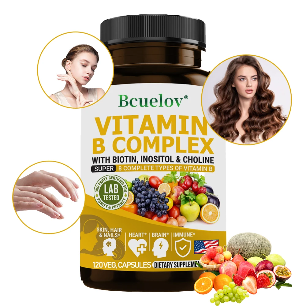 Vitamin B Complex - B1 B2 B3 B5 B6 B7 B9 B12 Biotin Choline Niacin - Brain, Skin, Hair, Nervous System, Immunity, Metabolism