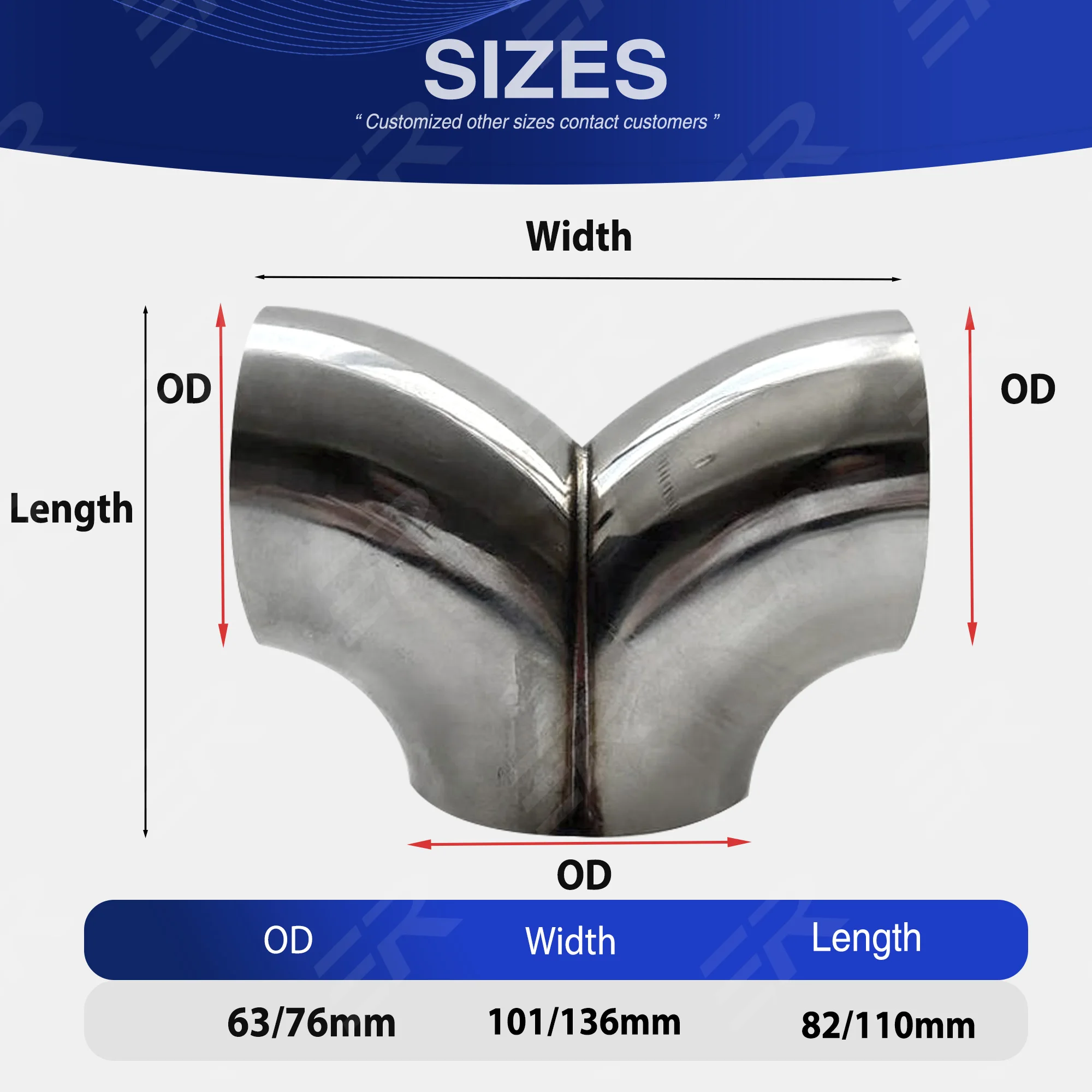 1 шт. автомобильные аксессуары ER 63 мм 76 мм наружный диаметр трубы для стыковой сварки Y-образный колено 3-ходовой соединительная трубка из нержавеющей стали SUS 304