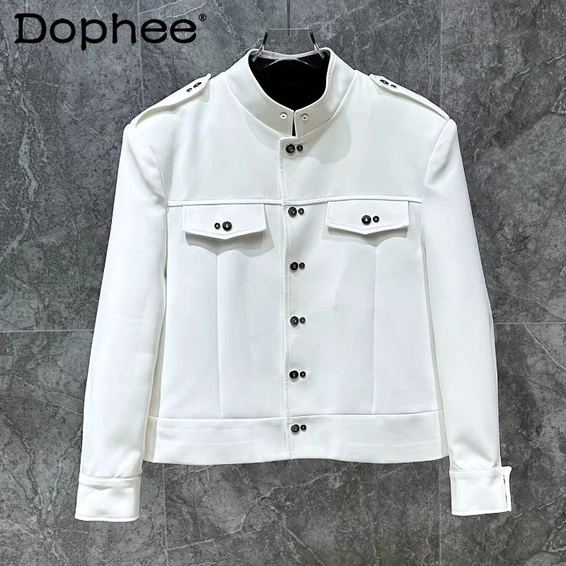

Men's 2025 Autumn New Metal Buckle Design Coats Fashion Versatile Comfort Unique Trendy Jackets Solid Color Long Sleeve Jackets