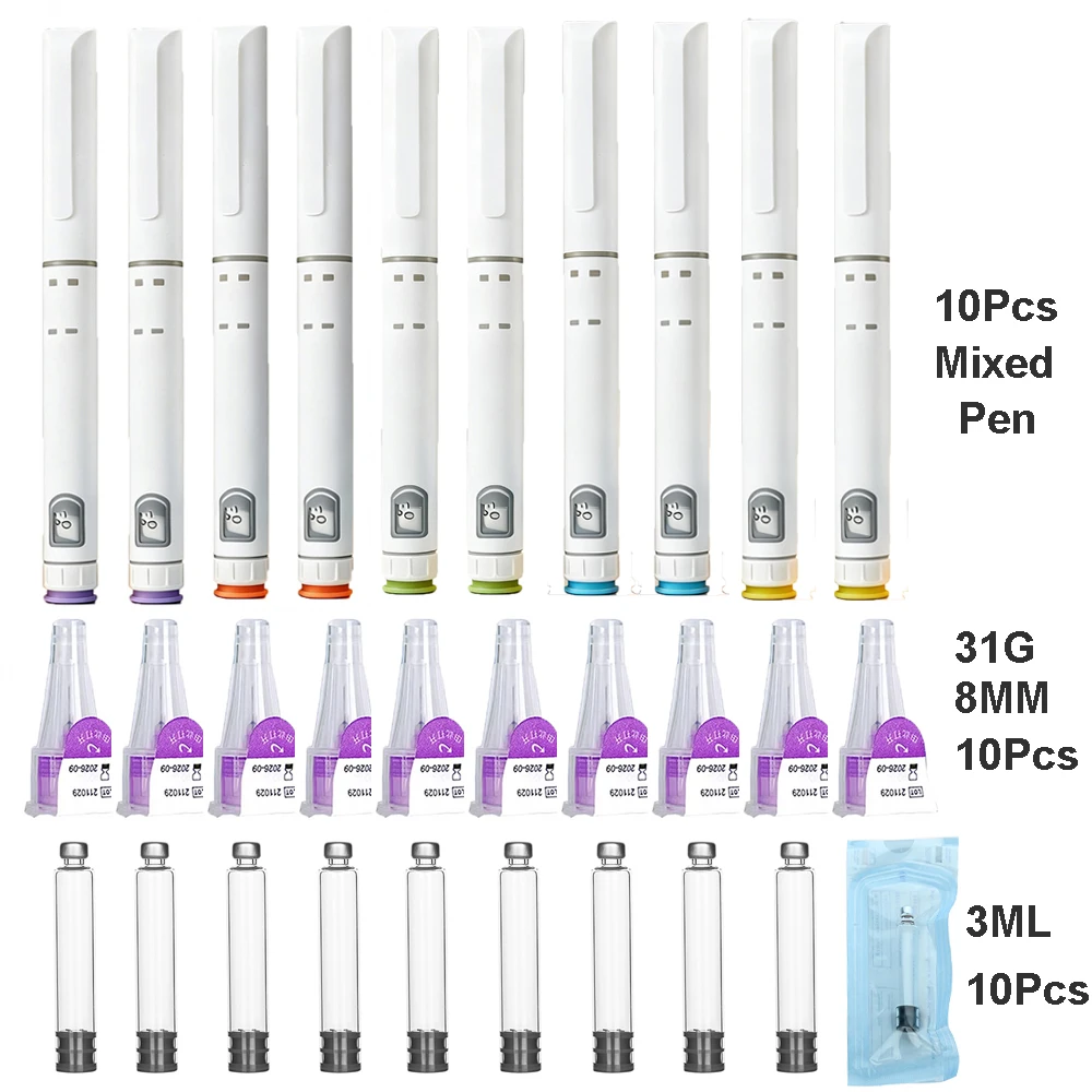 10Pcs Mixed Pack 60U Disposabel Injection Pen Peptide Pen Magic Pen With Sterile 3ml Glass Vials 31G 8MM Needle image 3