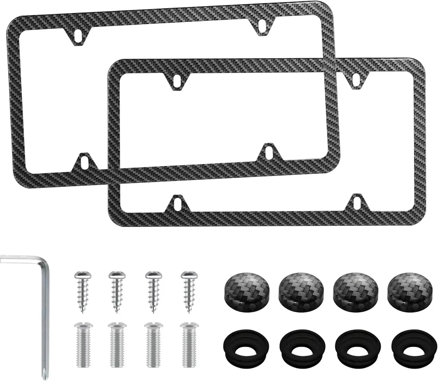 

Carbon Fiber License Plate Frames, 4 Holes Stainless Steel License Plate Covers, 2PCS Car License Plate Holder, Slim Design with