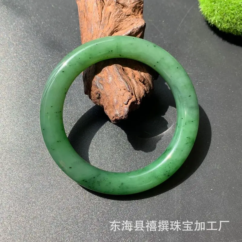 Hetian Jadeite Bracelet, Russian Material, Ulanhaolao Mine, Spinach Green With Black Spots