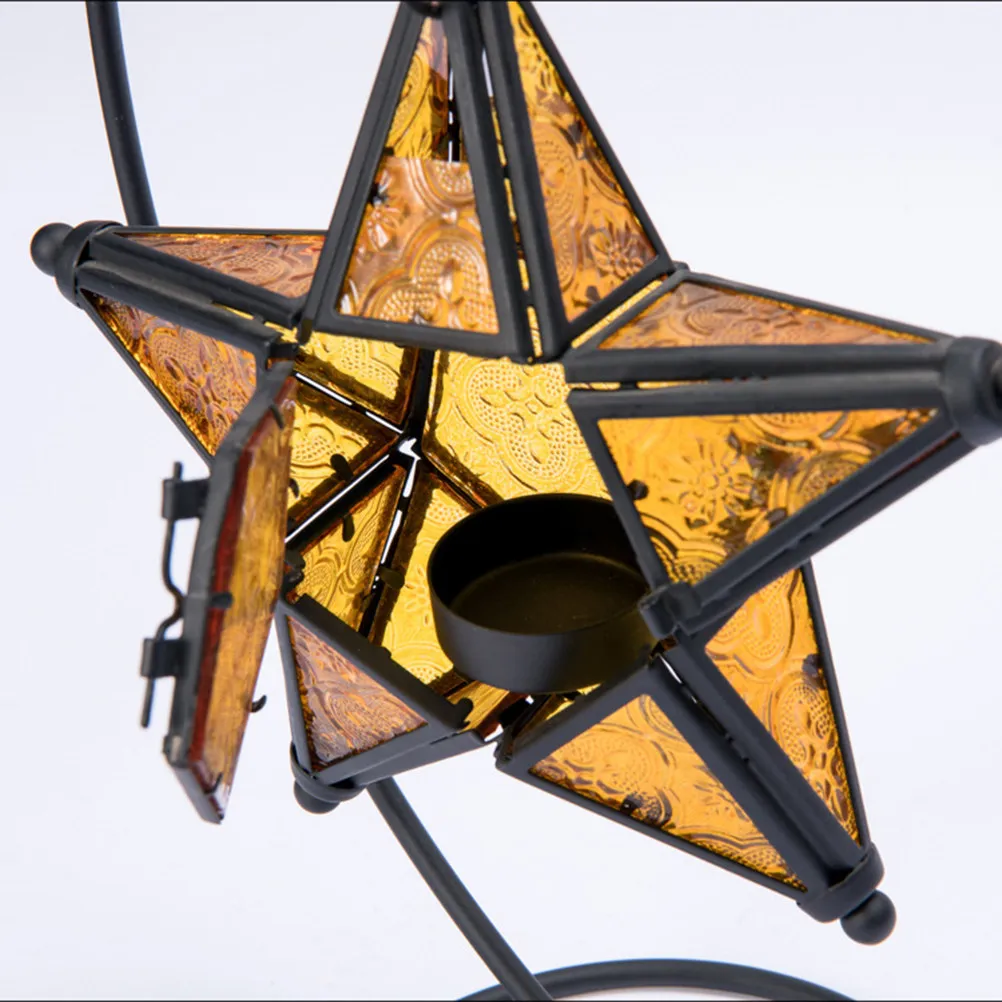 Stylish Iron Glass Pentagram Candlestick Dual Use Aromatherapy Burner Fragrance Diffuser Wall Pattern Projector Living Room