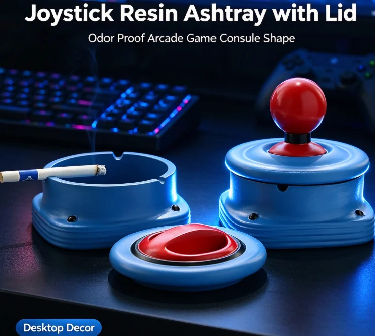 Game Joystick Shaped Resin Ashtray with Lid Odor Proof Arcade Game Console Ashtray Desktop Decor Smoking Accessory Gift