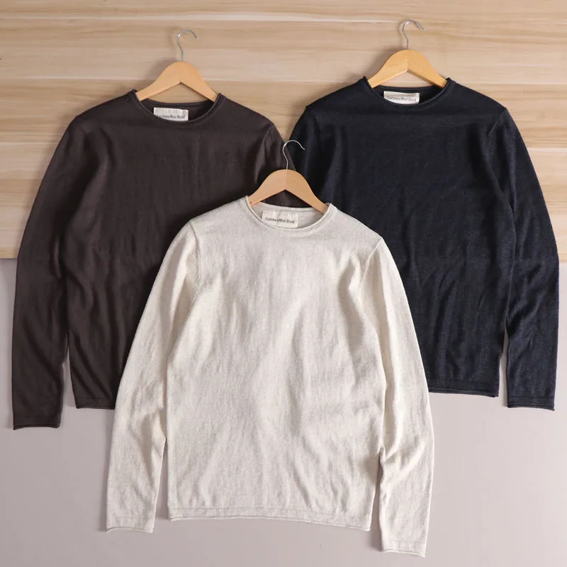 

Nordic Sle Men's Knitted Wool Blend Sweater round Ne Casual All-Match Long Sve Elastic Straight Tube Knitwear