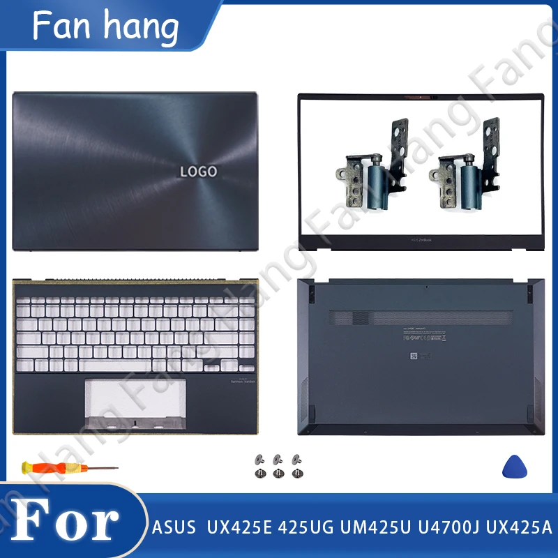 New ForASUS ZenBook 14 UX425 UX425J LCD Back Cover/Bottom Base/Front Bezel Hinges Laptop Parts Top Case Housing Replacement