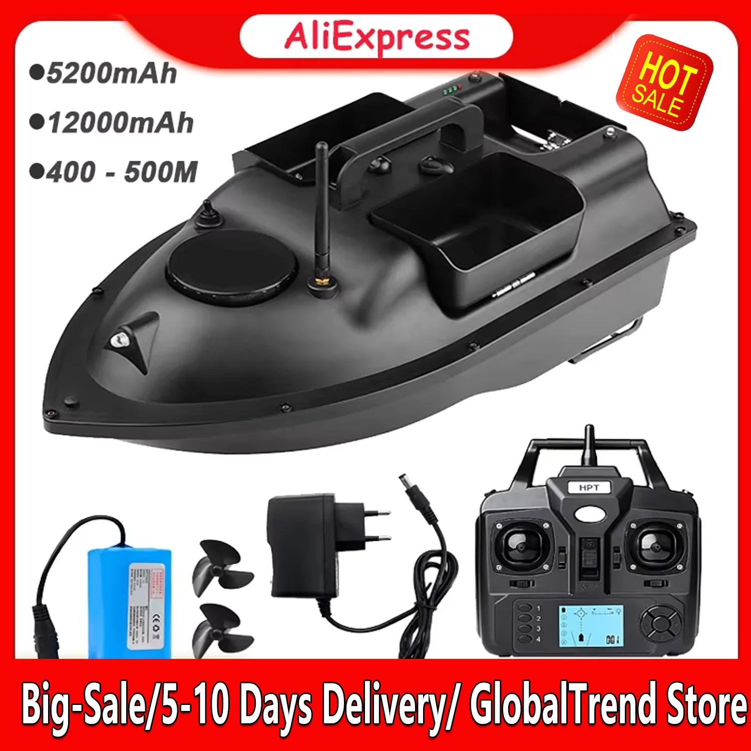 Bateau à appâts de pêche GPS V18 avec 3 conteneurs d'appâts, bateau à appâts sans fil avec fonction de retour automatique, portée à distance de 400 à 500M