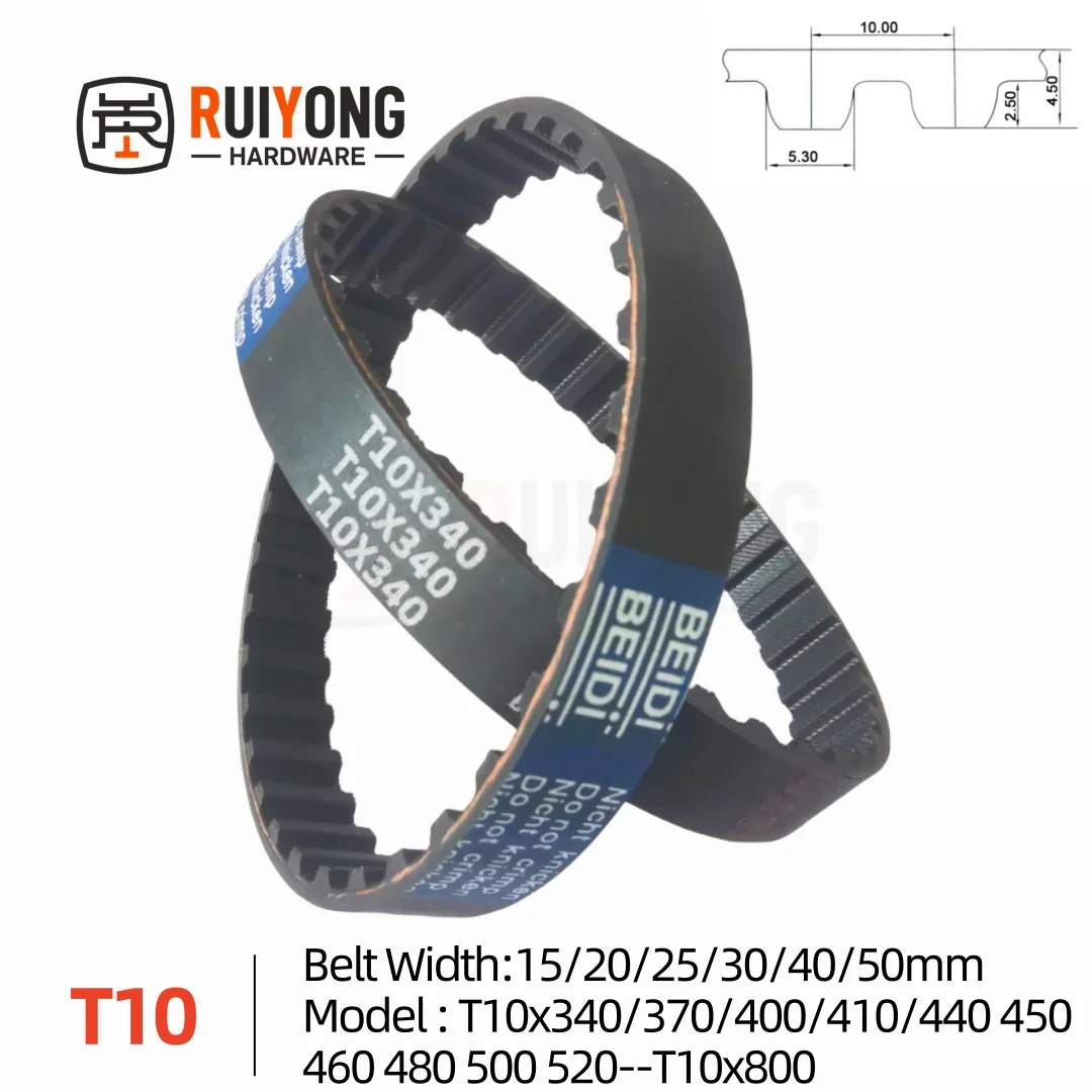 

T10 High Torque Rubber Timing Belt Width 15/20/25/30/40/50mm Model number T10x340 370 400 410 440 450 460 480 500 520--T10x800