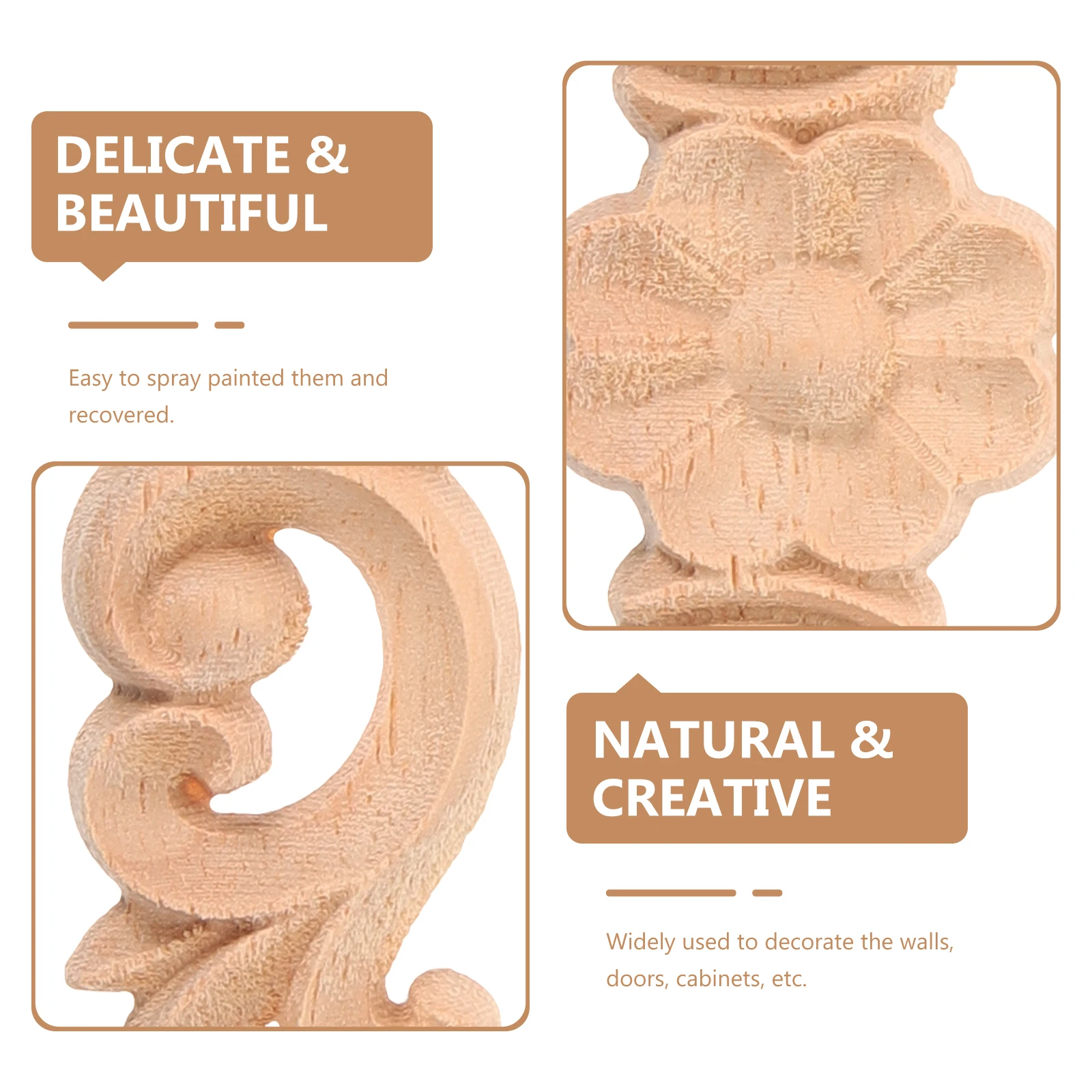 

2 Pcs Solid Wood Applique Carved Onlay Unpainted Frames Decorative Door Head Wall Cabinet Ornament Handmade Sewing Craft