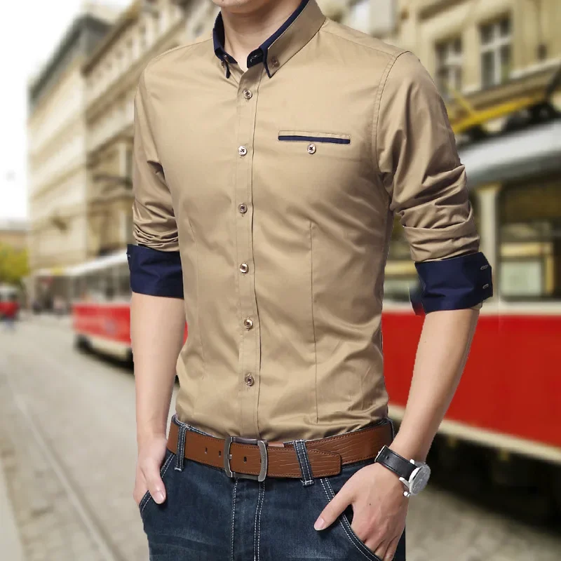 2024 New Arrival Men Casual Business Shirt Long Sleeve Korean Style Solid Color Cotton Mens Shirt Turn Down Collar Shirt for Men