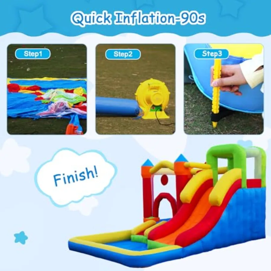 Bounce House with Slide,Large Inflatable Bounce Castle with Air Blower Jumping Castle for Toddlers and Kid,Easy Setup for Birthd