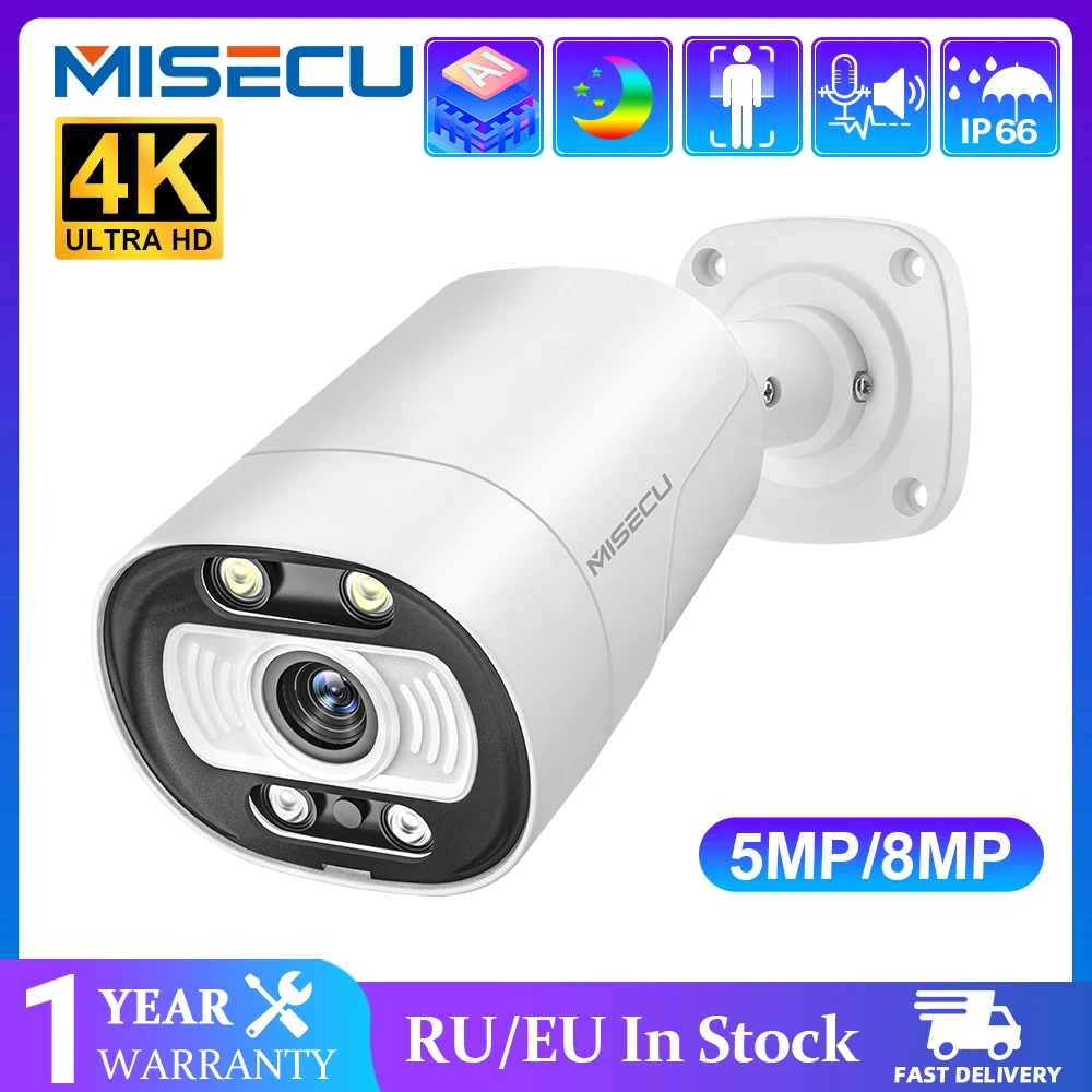 

MISECU UHD 5MP Outdoor POE IP CCTV Camera AI Smart H.265 TwoWay Communication Color Night Vision Home Record Surveillance Camera