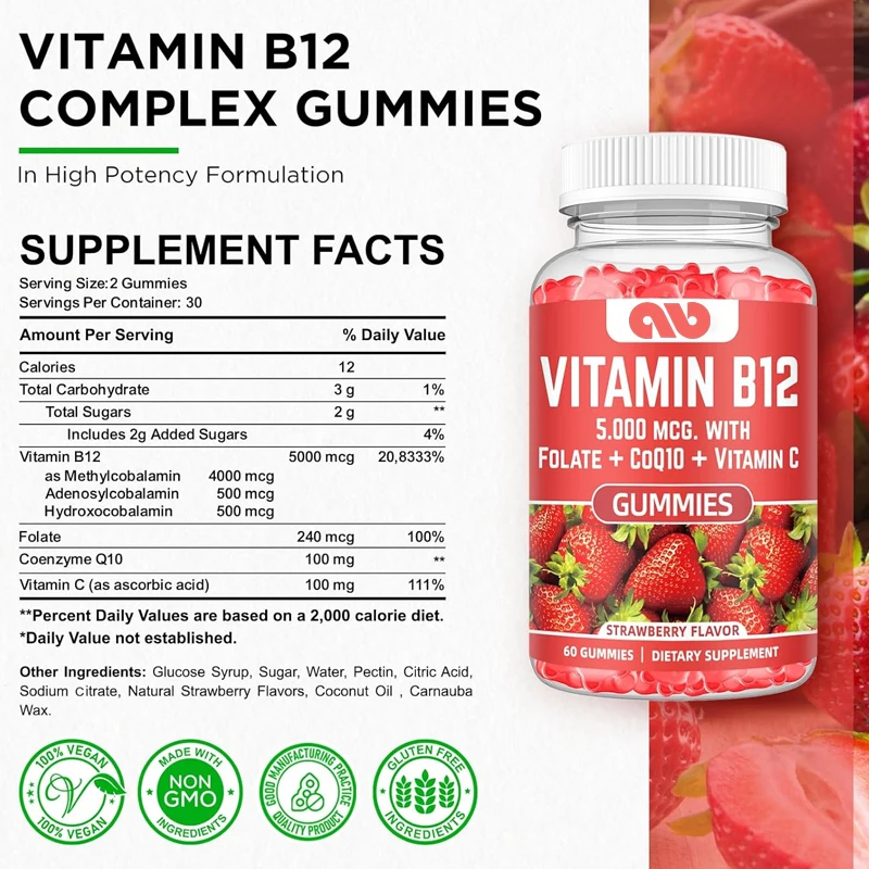 Complejo de vitamina B12, 5000 mcg, metil B12, adenosina B12 e hidroxyb12, para energía y Salud ósea