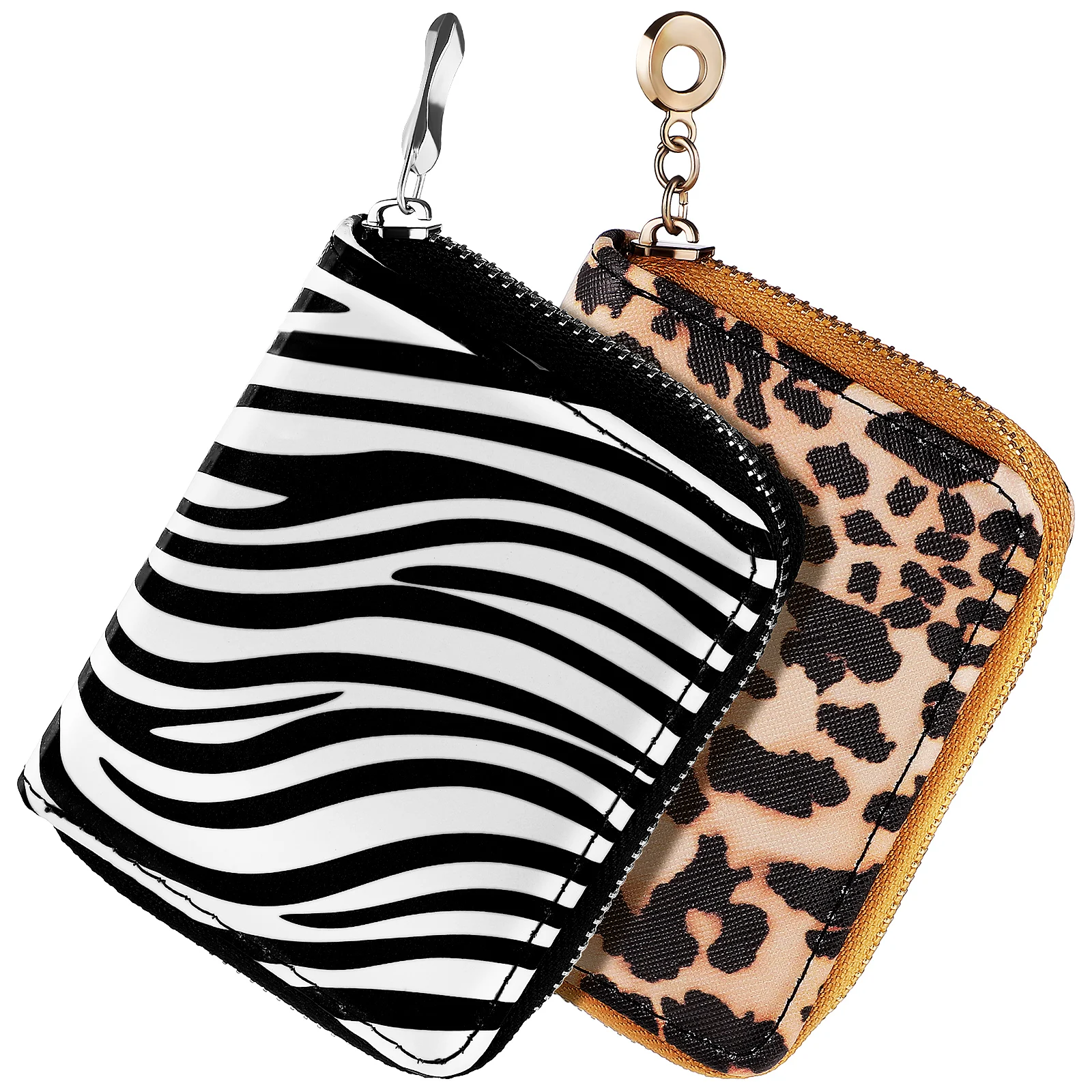 

2Pcs Leopard Print Coin Purse Slim Wallet for Women Zipper Design Multifunctional Small Storage Bag Lightweight Change Pouch