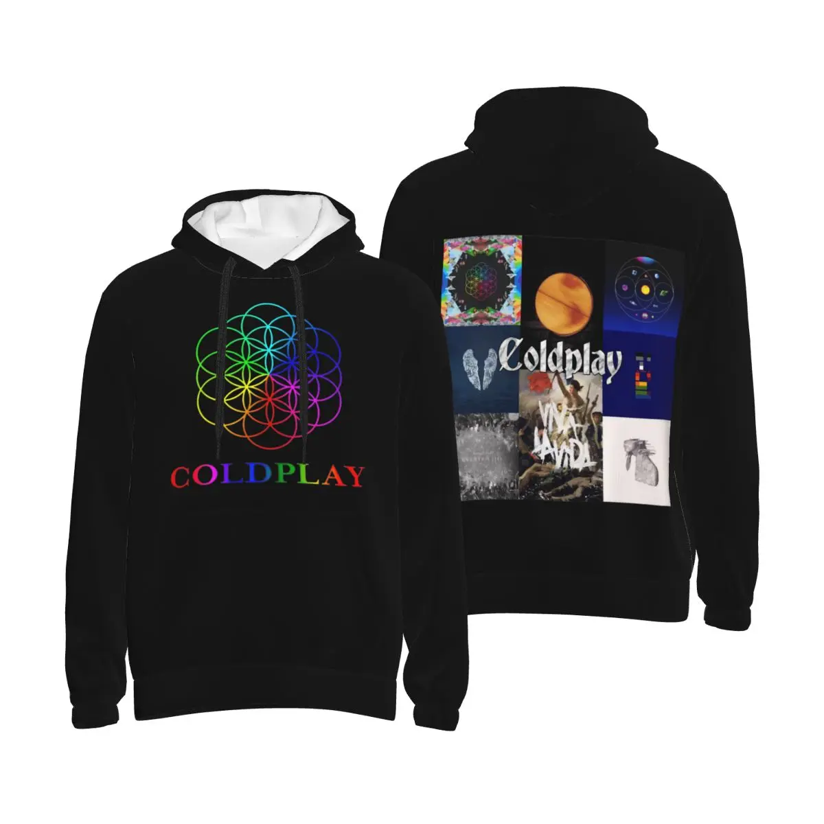 Cold Play Album Covers Collage Pocket Hoodie Unisex Sweatshirt Graphic Rock Band Hoodies Stylish Pullover Long Sleeve Shirts