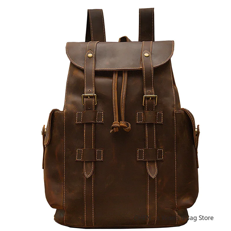 

Large Men's Backpack Travel Bag Genuine Leather Vintage Backpacks Vintage Fashion Style Leather Backpack Luxury Designer Bag Men