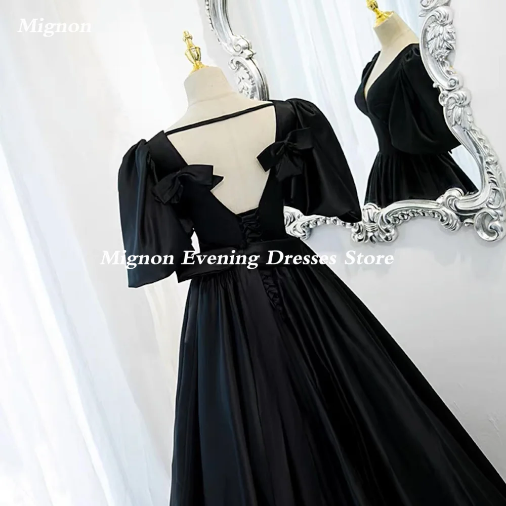 Mignon Satin A-line Prom Gown V-Neck Evening Cap Straps Floor-length Ruffle Formal BowElegant Party Dress for Women 2023