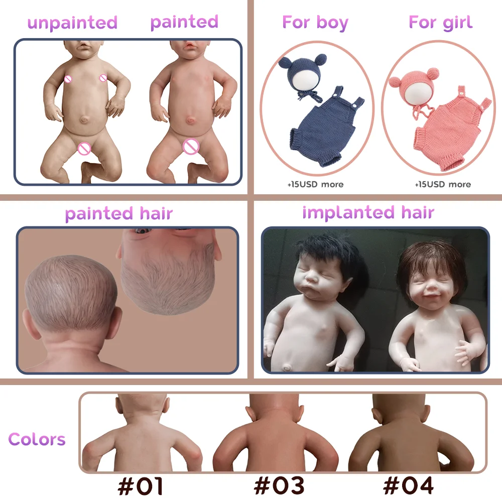 Unpainted Realistic Soft 18 Inch 45Cm Full Solid Silicone Sleepy Closed Eyes Reborn Baby Girl Newborn Infant 2.6Kg 5.6Lbs Weight