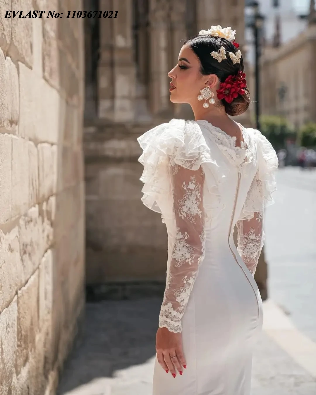 EVLAST-Robe de Rhblanche personnalisée pour femme, robe de soirée pour femme noire, jupe gonflée à plusieurs niveaux, dentelle de sirène espagnole, robe de soirée formelle, P125