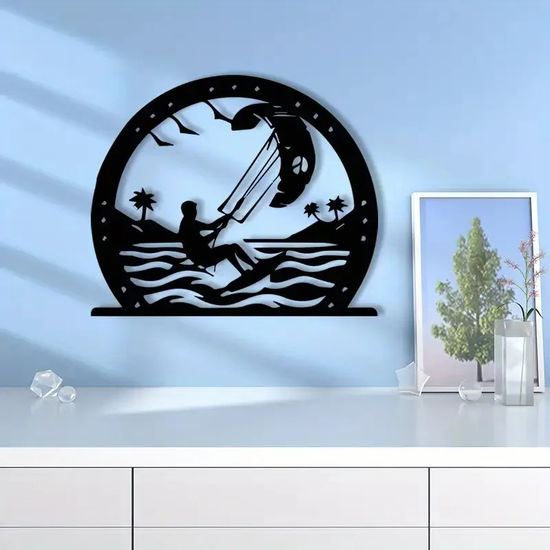 Retro Kiteboarding Iron Wall Art, Powder‑Coated Kite Surfer Tree Decor for Living Room Office, Sports Lovers All‑Season Gift